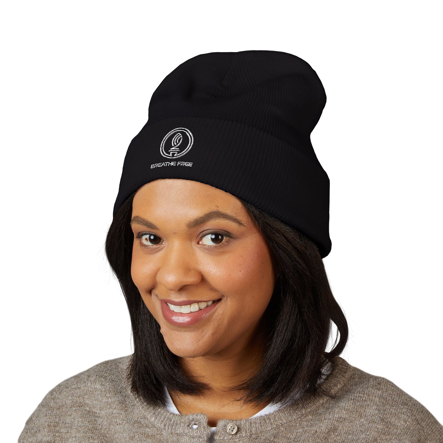 Embroidered Classic Cuffed BREATHE FREE Beanie