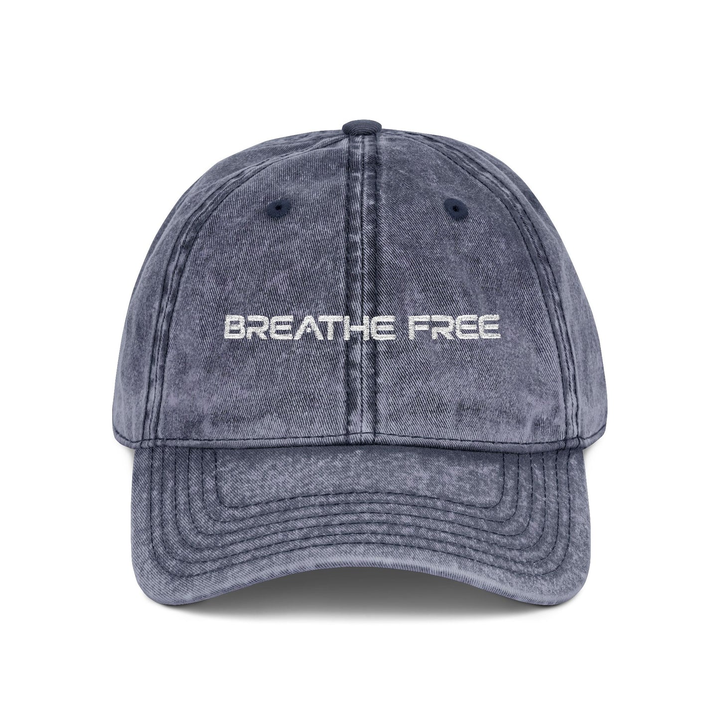 Vintage Embroidered Cap - "BREATHE FREE" Distressed Dad Hat