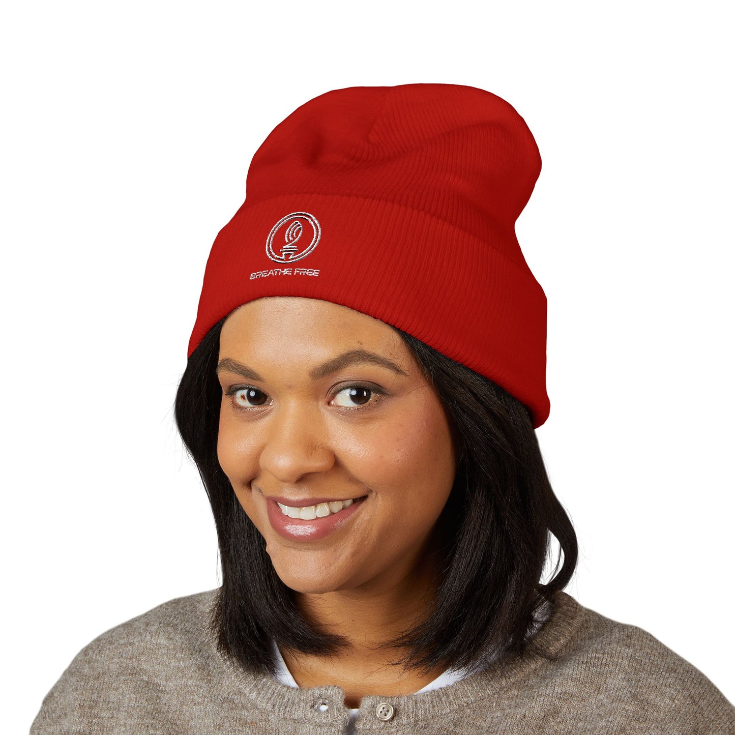 Embroidered Classic Cuffed BREATHE FREE Beanie