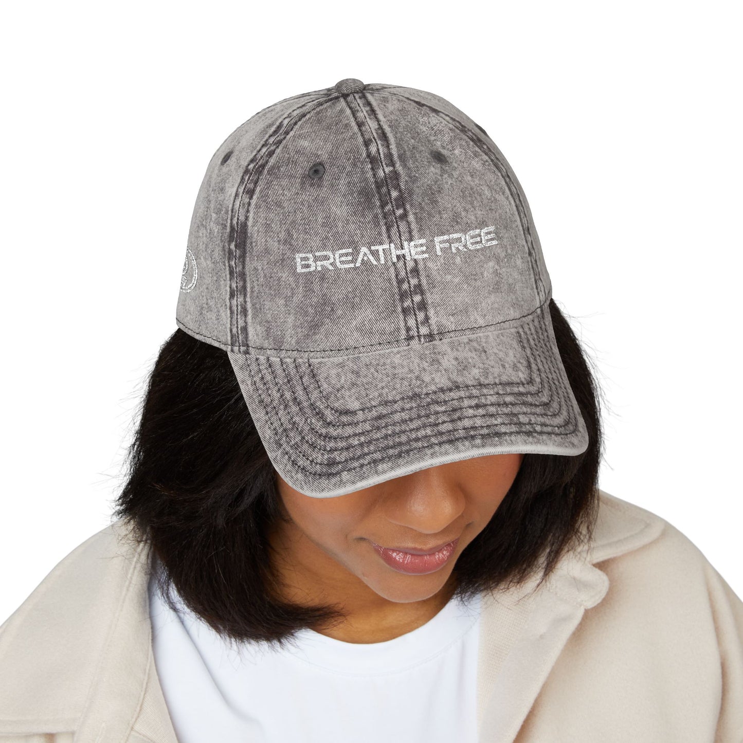 Vintage Embroidered Cap - "BREATHE FREE" Distressed Dad Hat