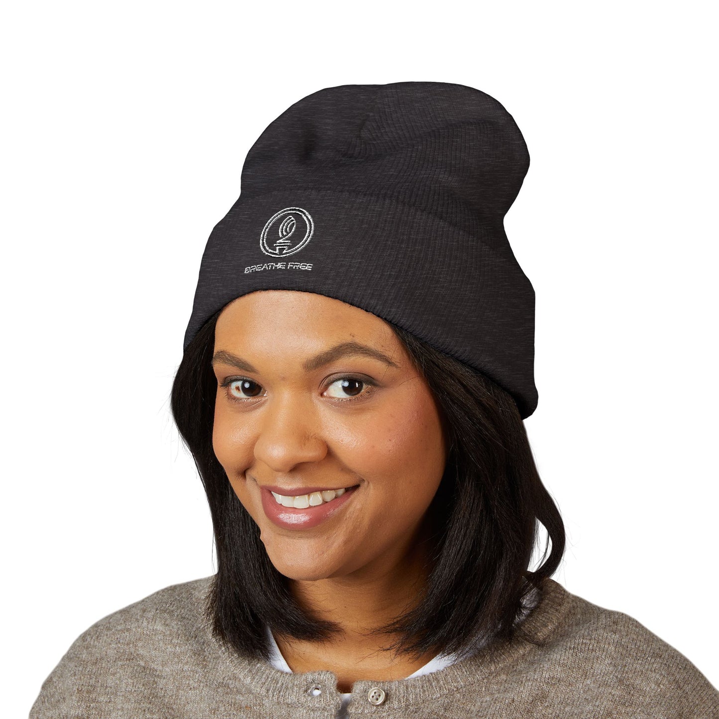 Embroidered Classic Cuffed BREATHE FREE Beanie