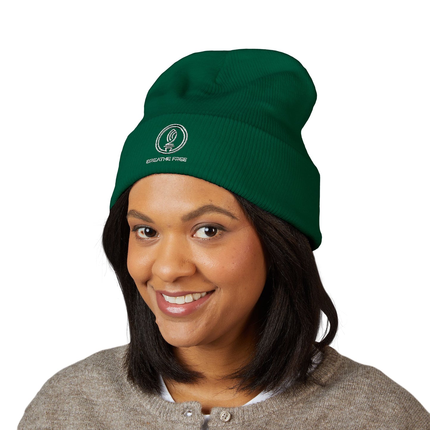Embroidered Classic Cuffed BREATHE FREE Beanie