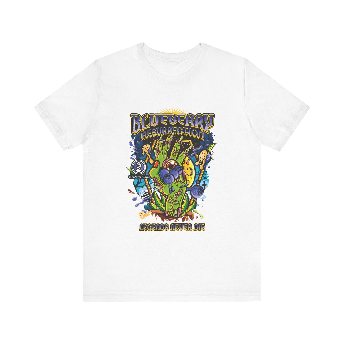Blueberry Resurrection Short Sleeve Tee, T-Shirt, Gift for Friends, Festival Apparel, Casual Wear, Unique Graphic Design