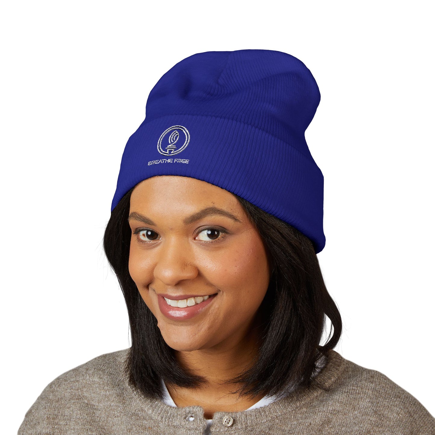 Embroidered Classic Cuffed BREATHE FREE Beanie