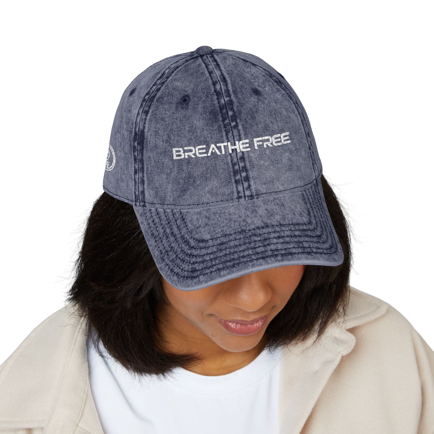 Vintage Embroidered Cap - "BREATHE FREE" Distressed Dad Hat