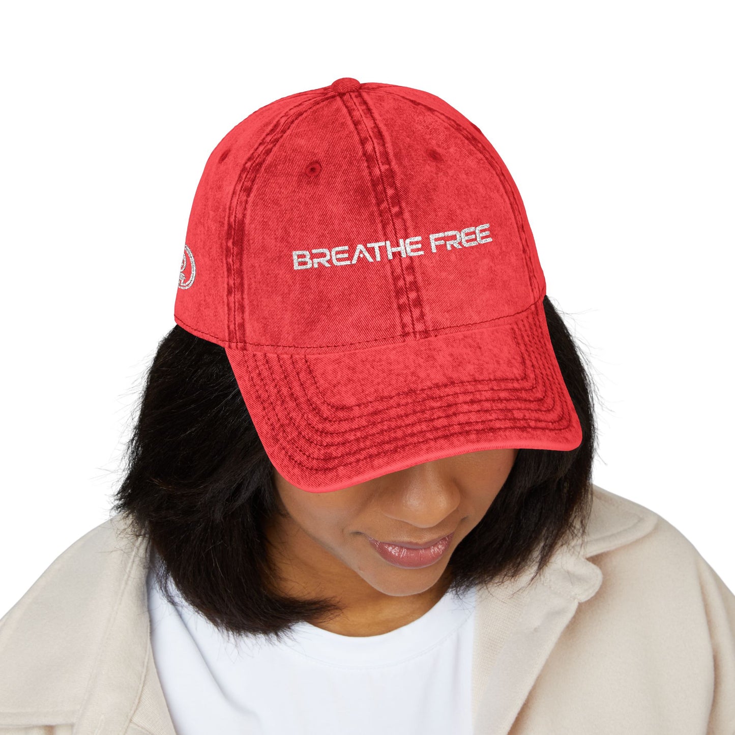 Vintage Embroidered Cap - "BREATHE FREE" Distressed Dad Hat