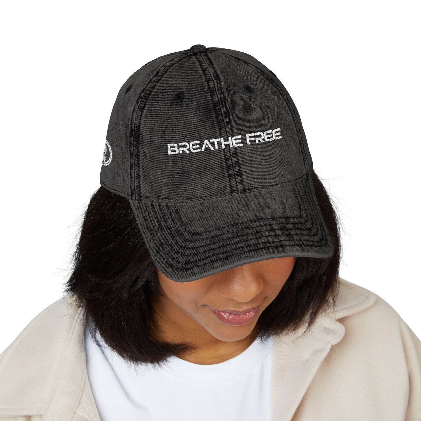 Vintage Embroidered Cap - "BREATHE FREE" Distressed Dad Hat