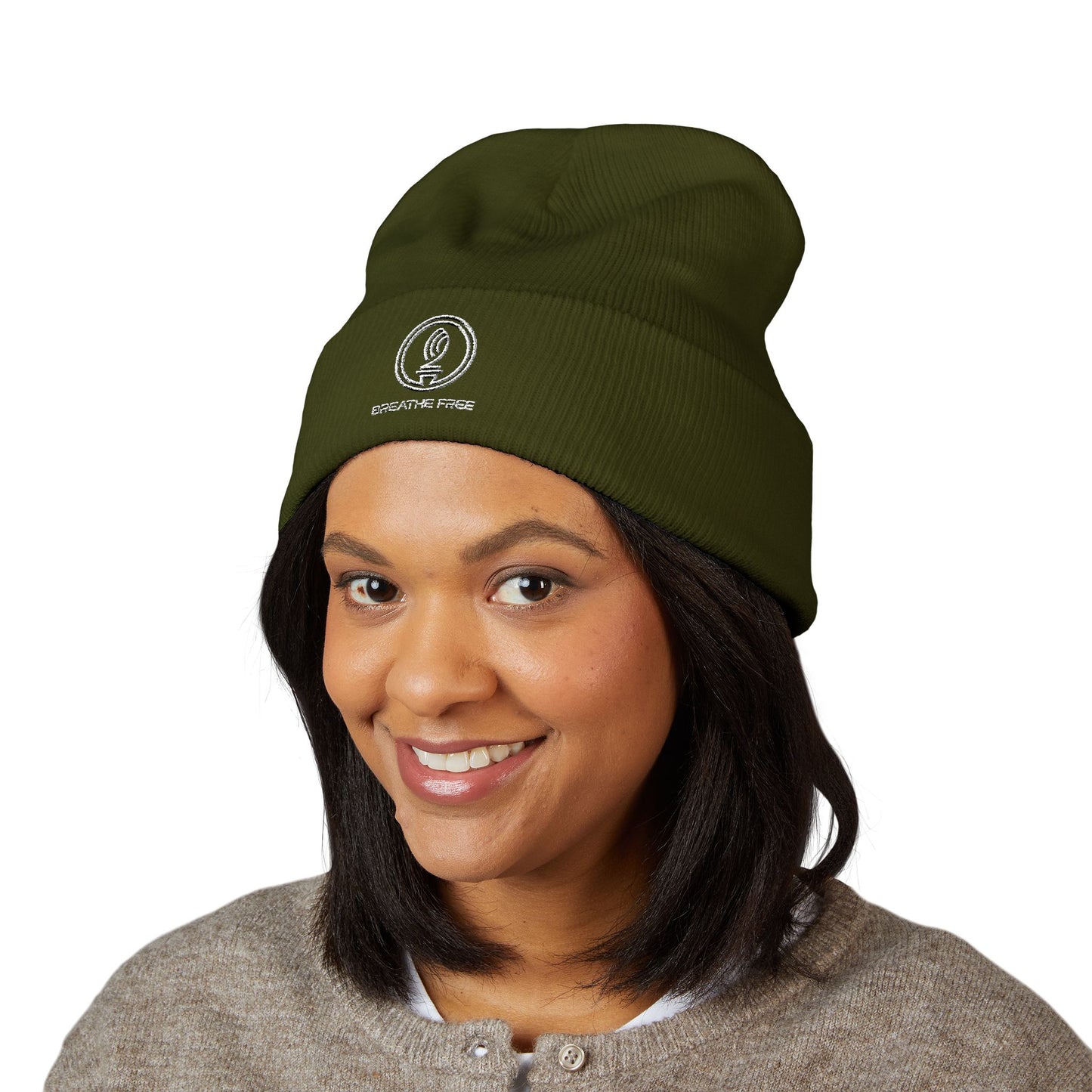 Embroidered Classic Cuffed BREATHE FREE Beanie