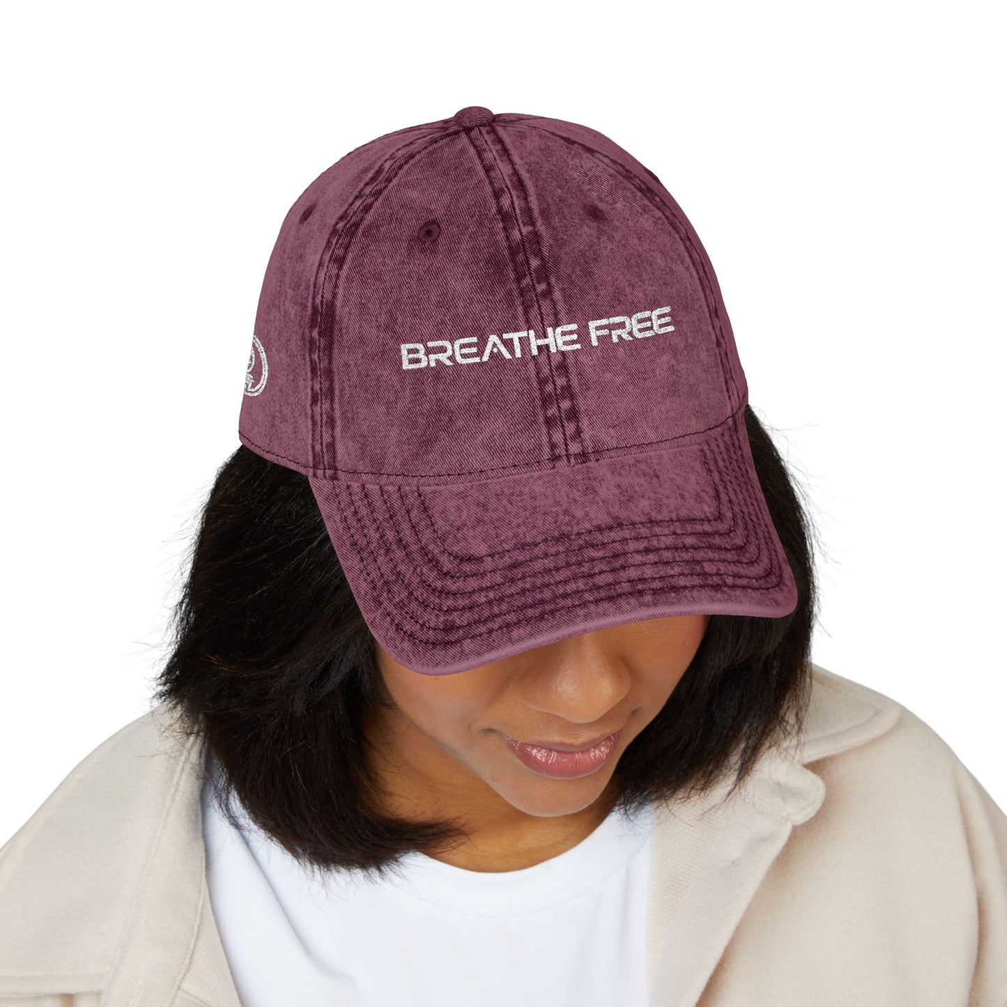 Vintage Embroidered Cap - "BREATHE FREE" Distressed Dad Hat